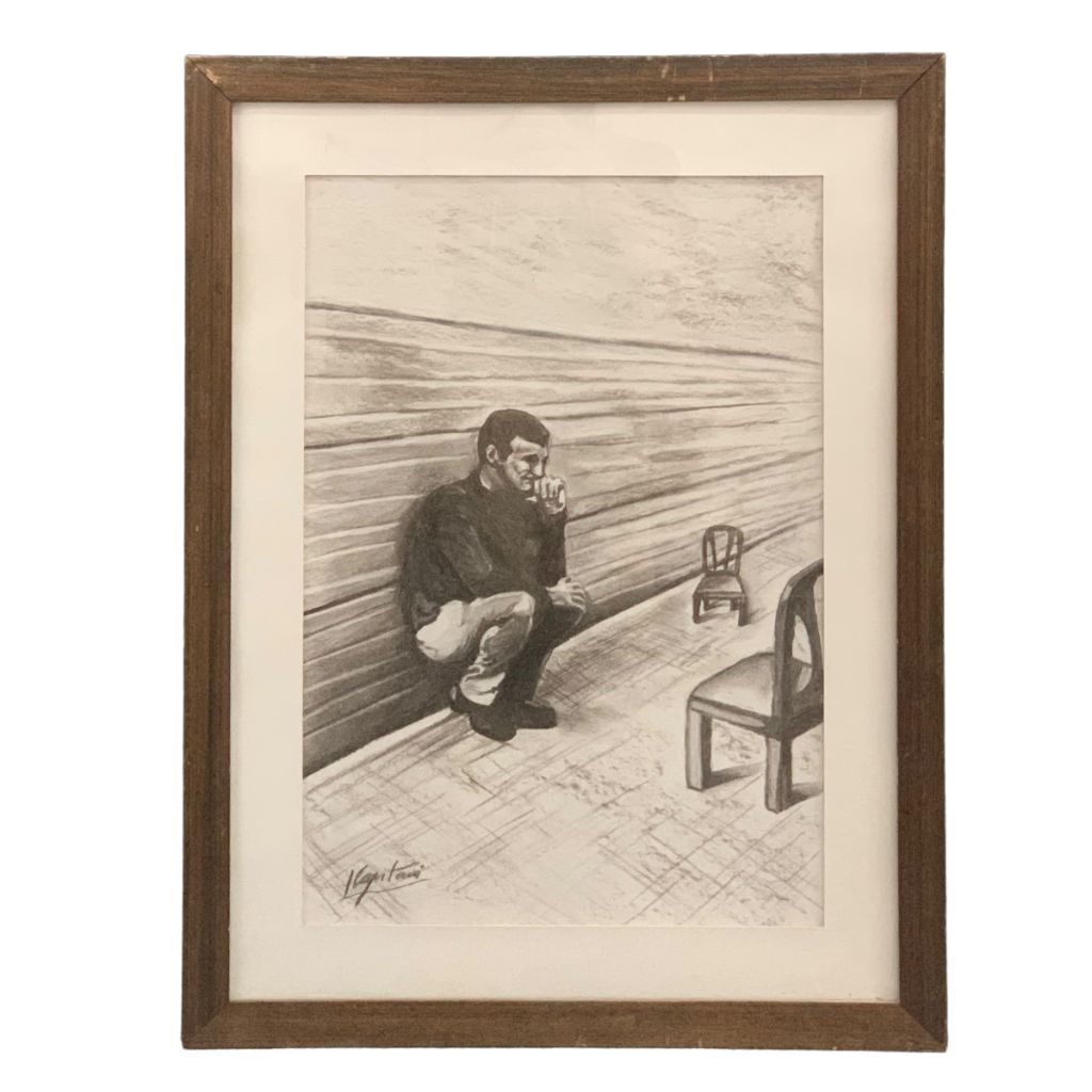 I. CAPITANI Hombre Pensando Marco 63,5cm X 48,5cm Obra 48cm X 33cm