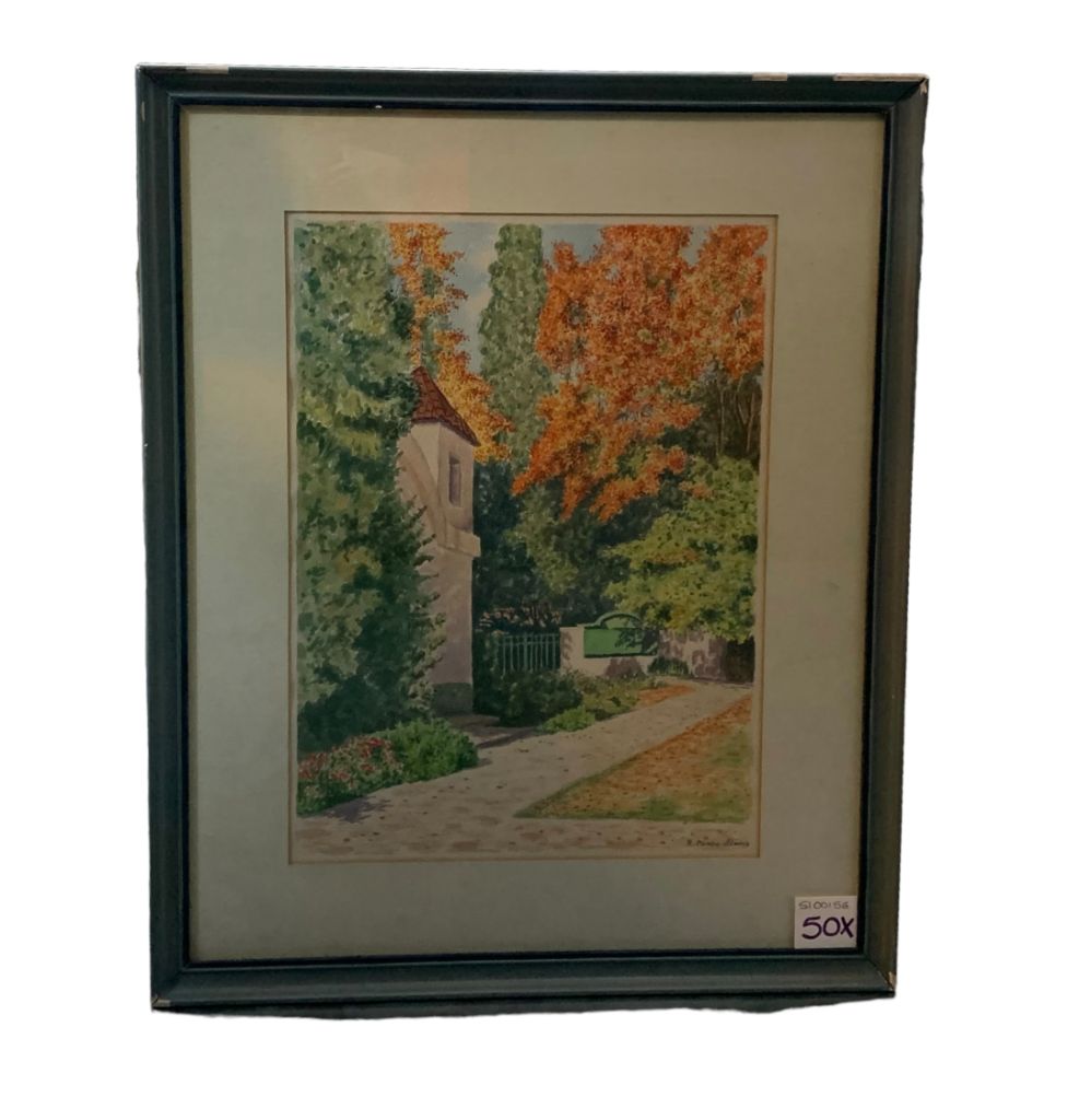 R. PEREZ ALONSO Arte Con Vidrio Marco 30cm X 34cm Obra 17,5cm X 22,5cm