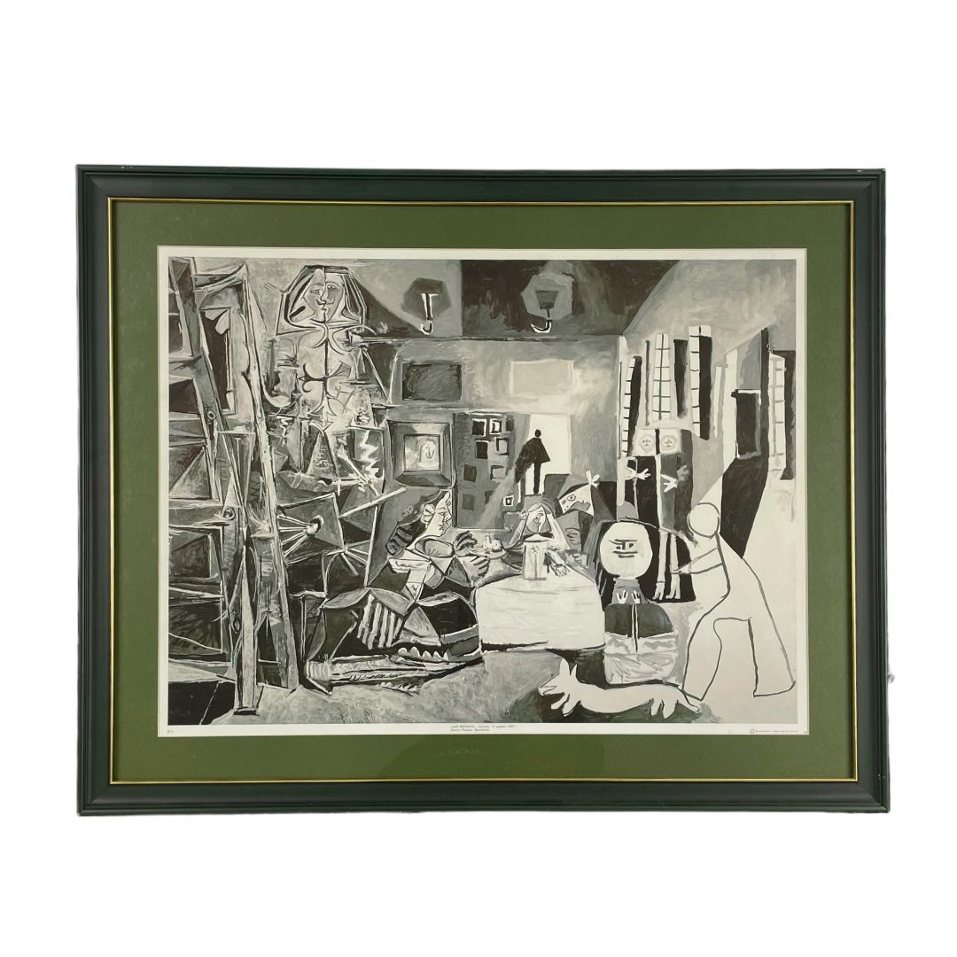 Arte con Vidrio Firmado PICASSO Estilo Cubismo Marco 60cm X 80cm Obra 49cm X 65cm