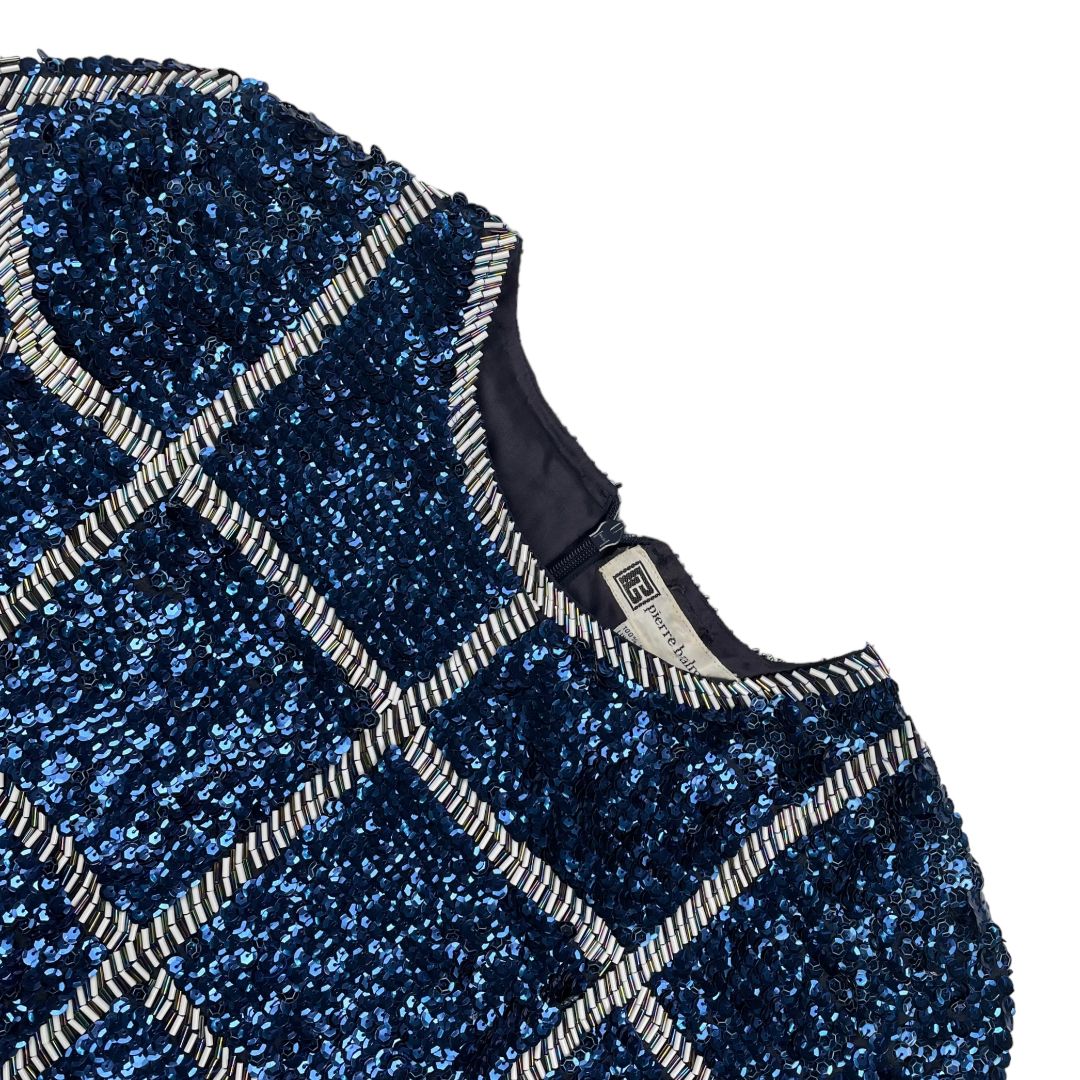 Vestido Manga Corta BALMAIN Color Azul Talle 10