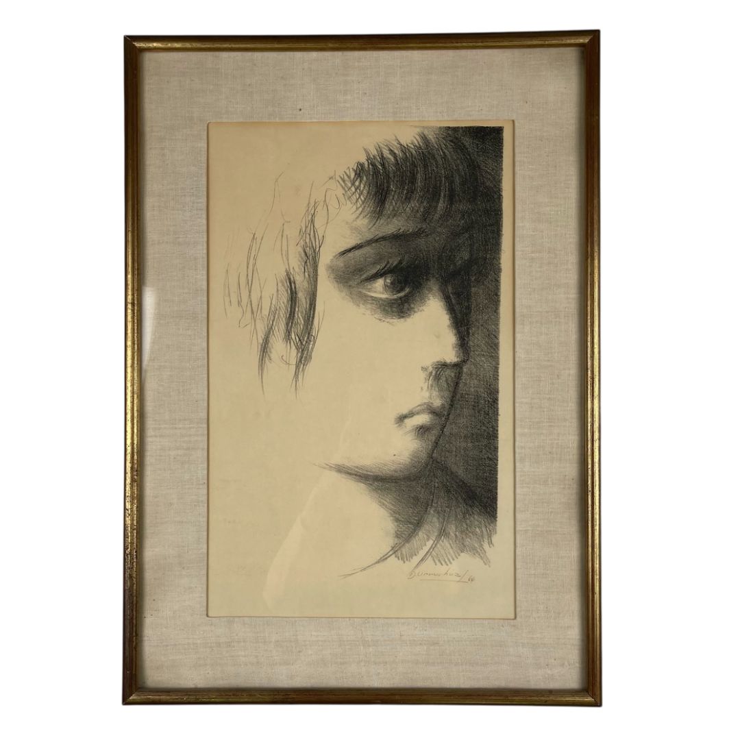 Arte con Vidrio D. URRUCHUZ Estilo Retrato Obra 49 cm X 30 cm Marco 64 cm X 46 cm