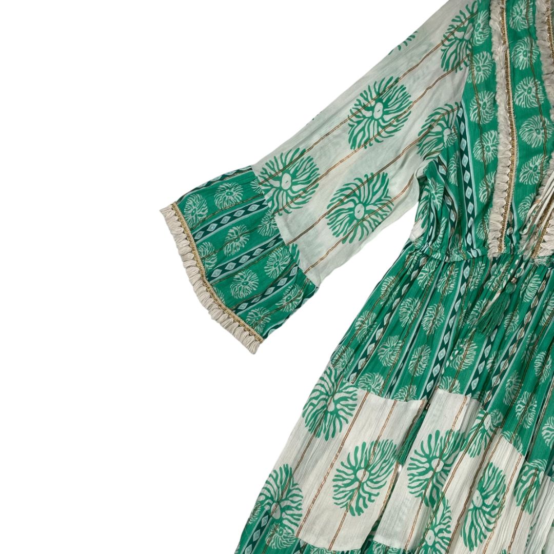 SIN MARCA Vestido Verde Y Blanco Talle S