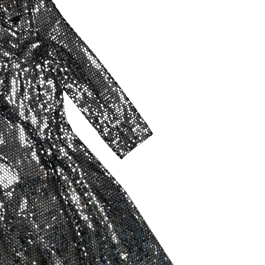 BERSHKA Vestido Manga Larga Plateado Talle XS
