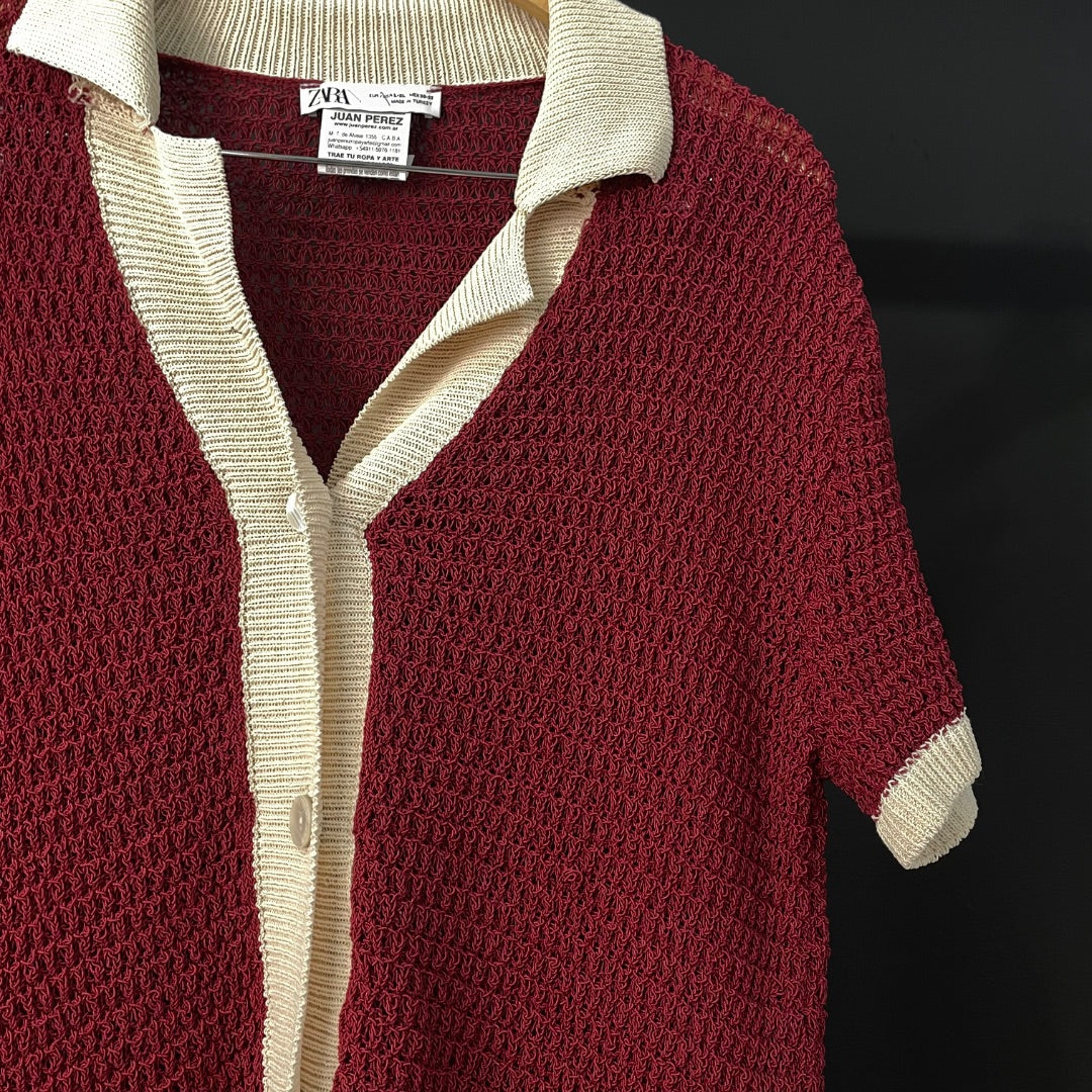 ZARA Camisa Manga Corta Bordeaux Talle L