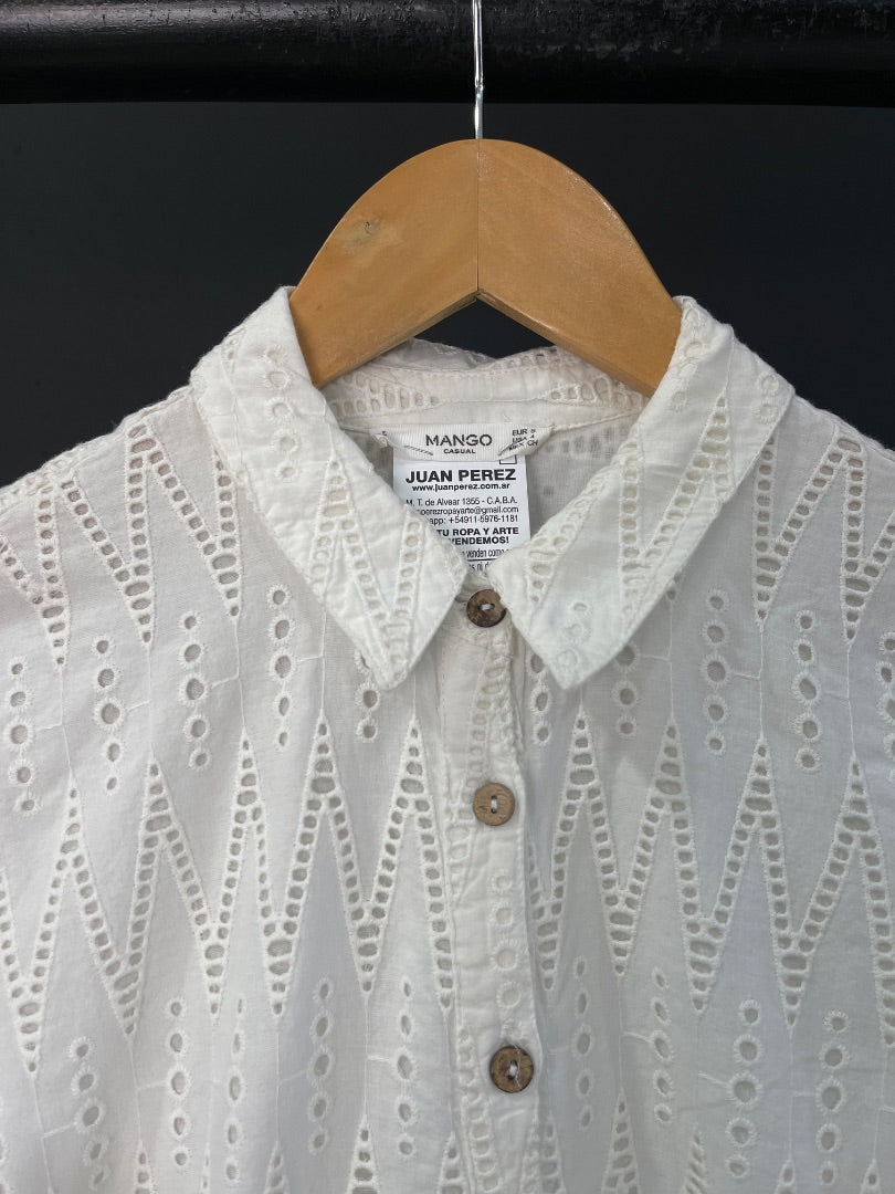 MANGO Vestido Manga Corta Blanco Talle S