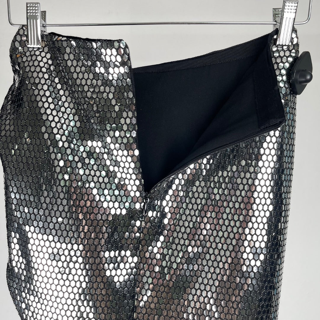 ZARA Pollera Mini Plateado Talle XS