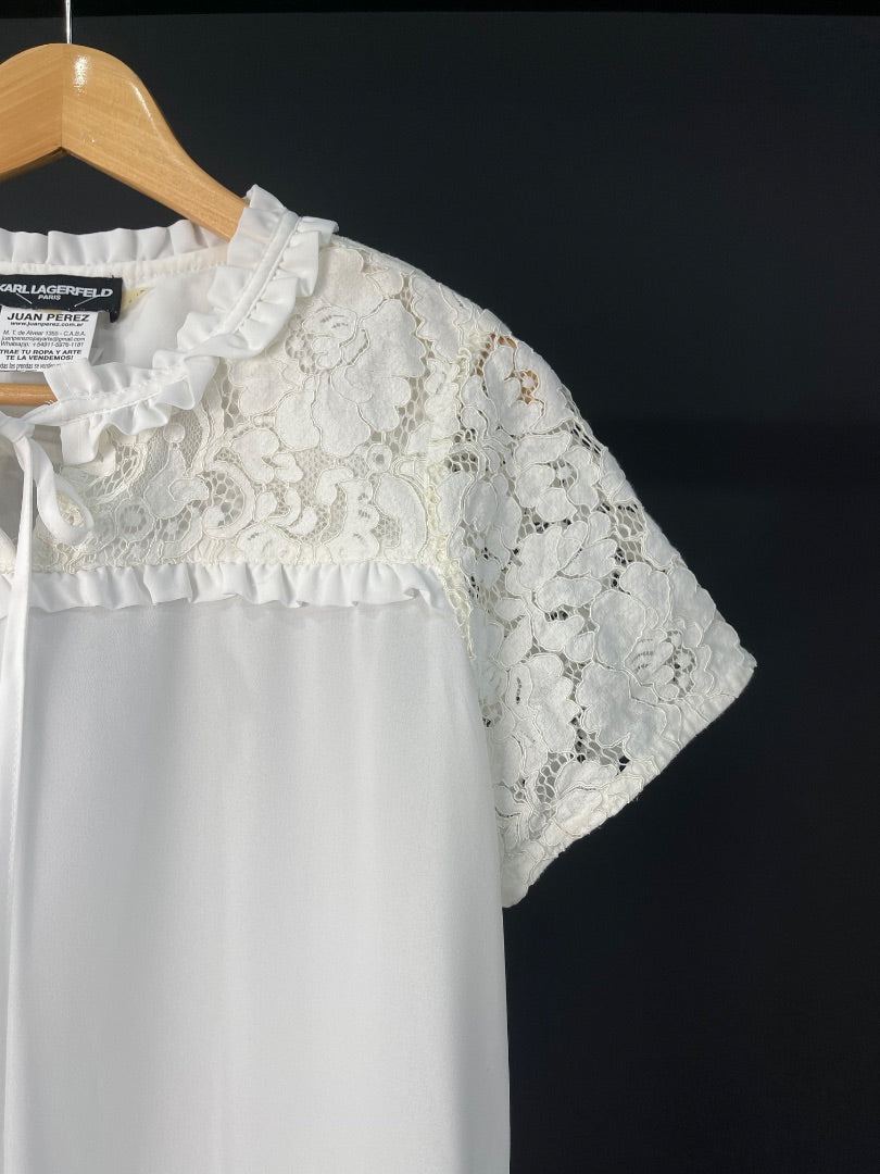 LAGERFELD Blusa Manga Corta Blanco Talle M