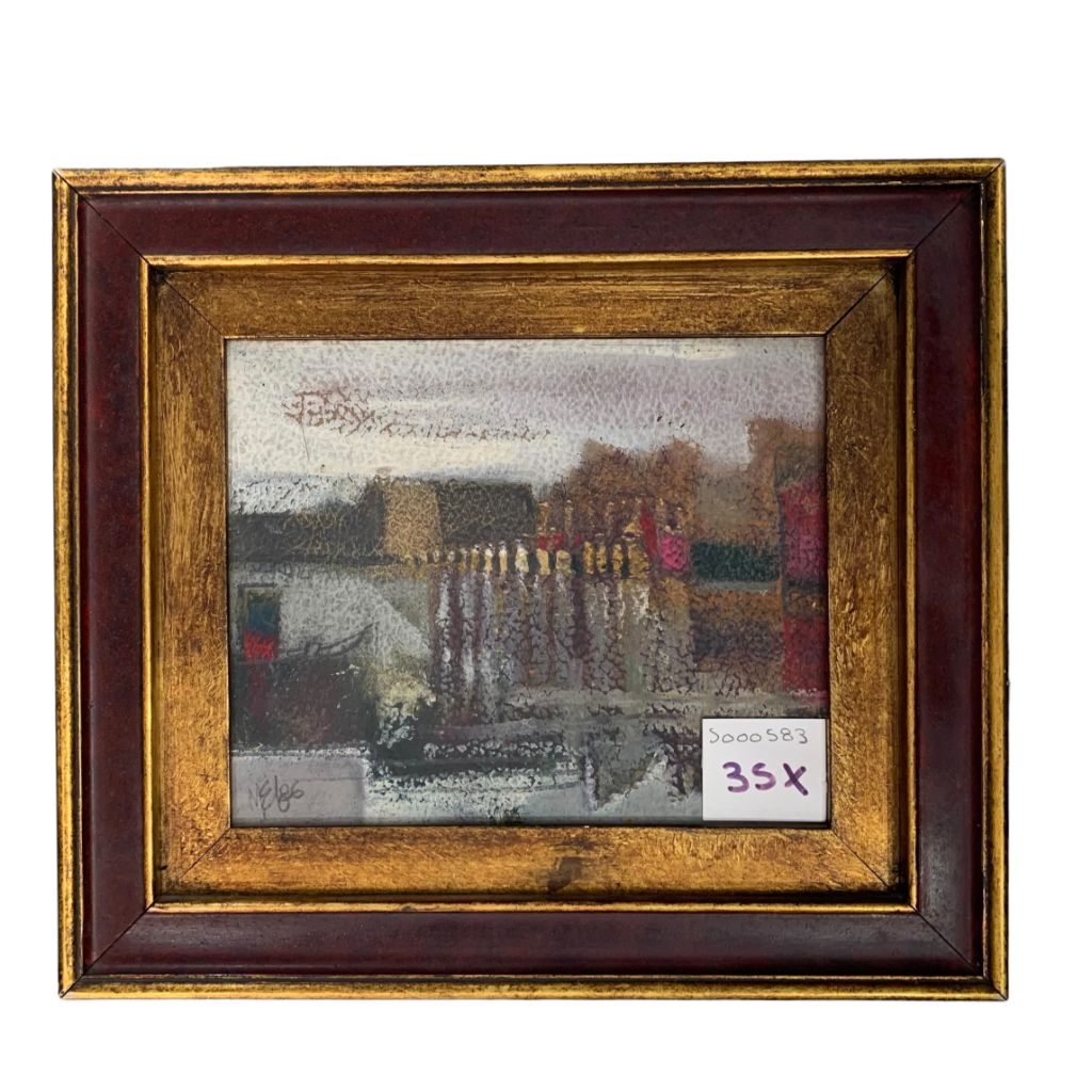 Arte Oleo sobre lienzo ANONIMO Paisaje Abstracto Marco 30cm X 34cm Obra 17,5cm X 22,5cm