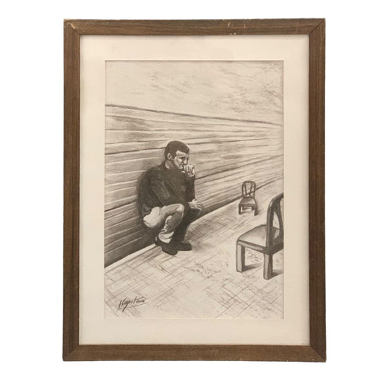 I. CAPITANI  Hombre Pensando    Marco 63,5cm X 48,5cm Obra 48cm X 33cm