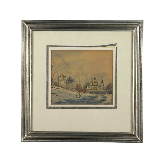 ANONIMO  Arte con Vidrio  Estilo Paisajismo  Marco 33 cm X 33 cm Obra 15 cm X 17 cm