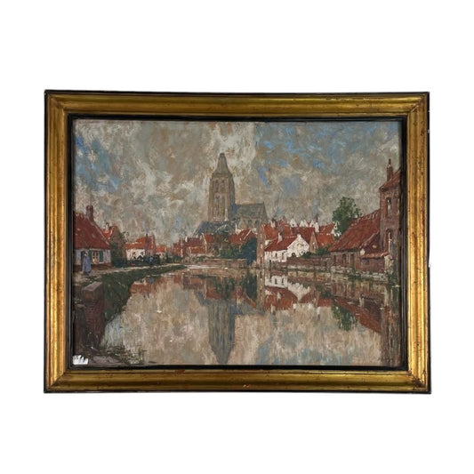 Arte con Vidrio  HENRY CASSIERS  Estilo Paisajismo Obra 41 cm X 55 cm Marco 50 cm X 64 cm
