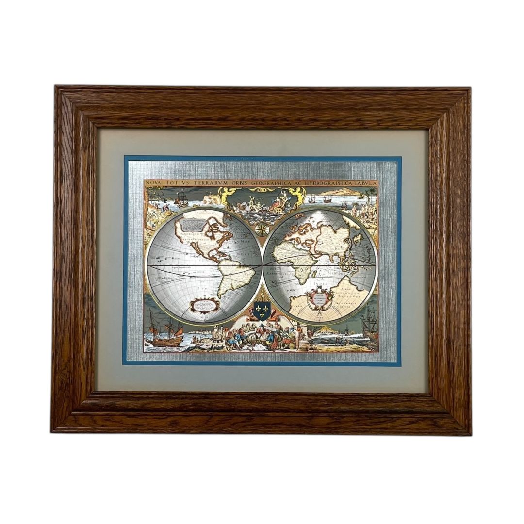 Arte con Vidrio  ANONIMO  Estilo Cartografia Obra 30 cm X 40 cm Marco 42 cm X 52 cm