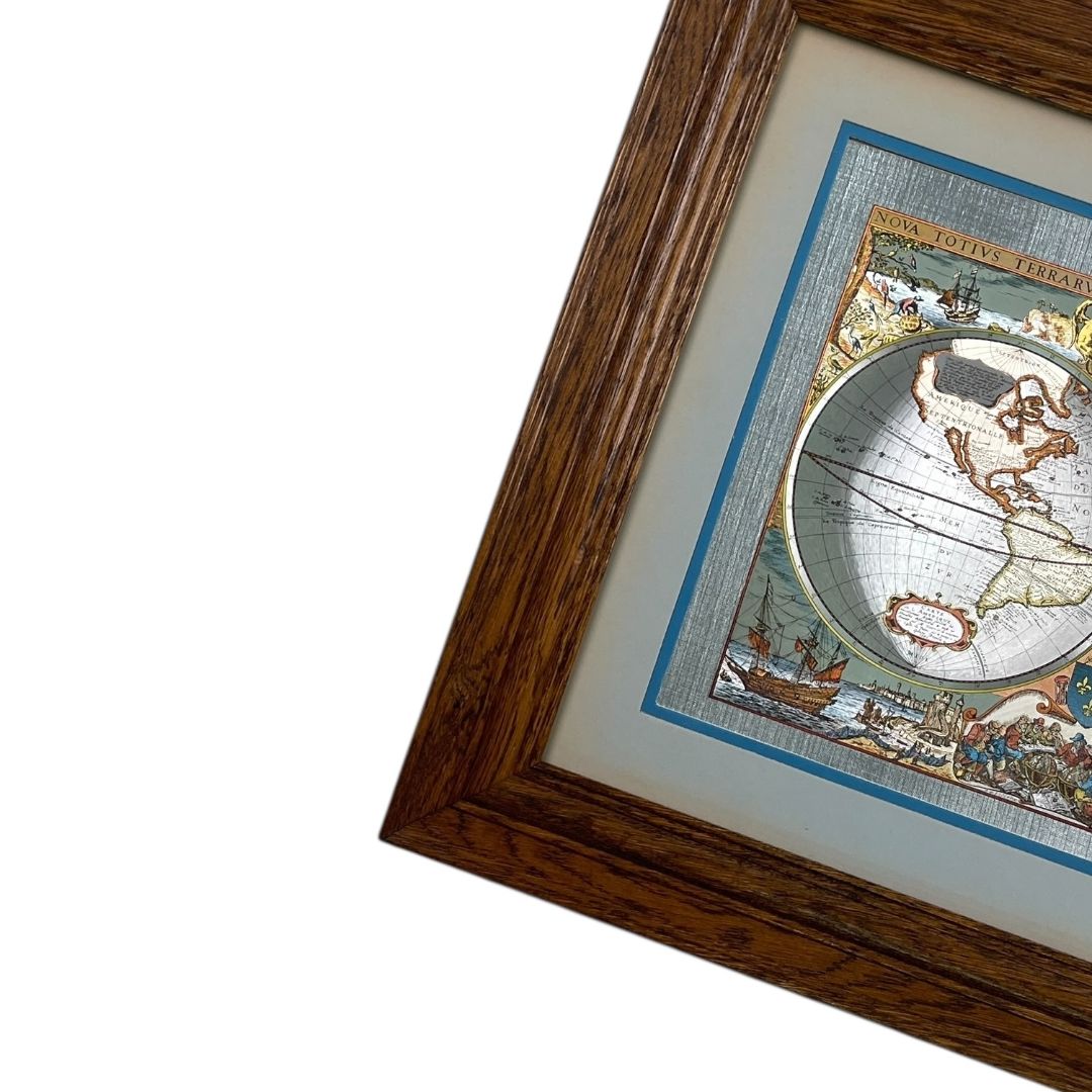 Arte con Vidrio  ANONIMO  Estilo Cartografia Obra 30 cm X 40 cm Marco 42 cm X 52 cm