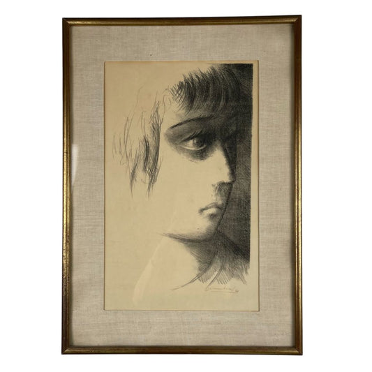 Arte con Vidrio  D. URRUCHUZ  Estilo Retrato Obra 49 cm X 30 cm Marco 64 cm X 46 cm