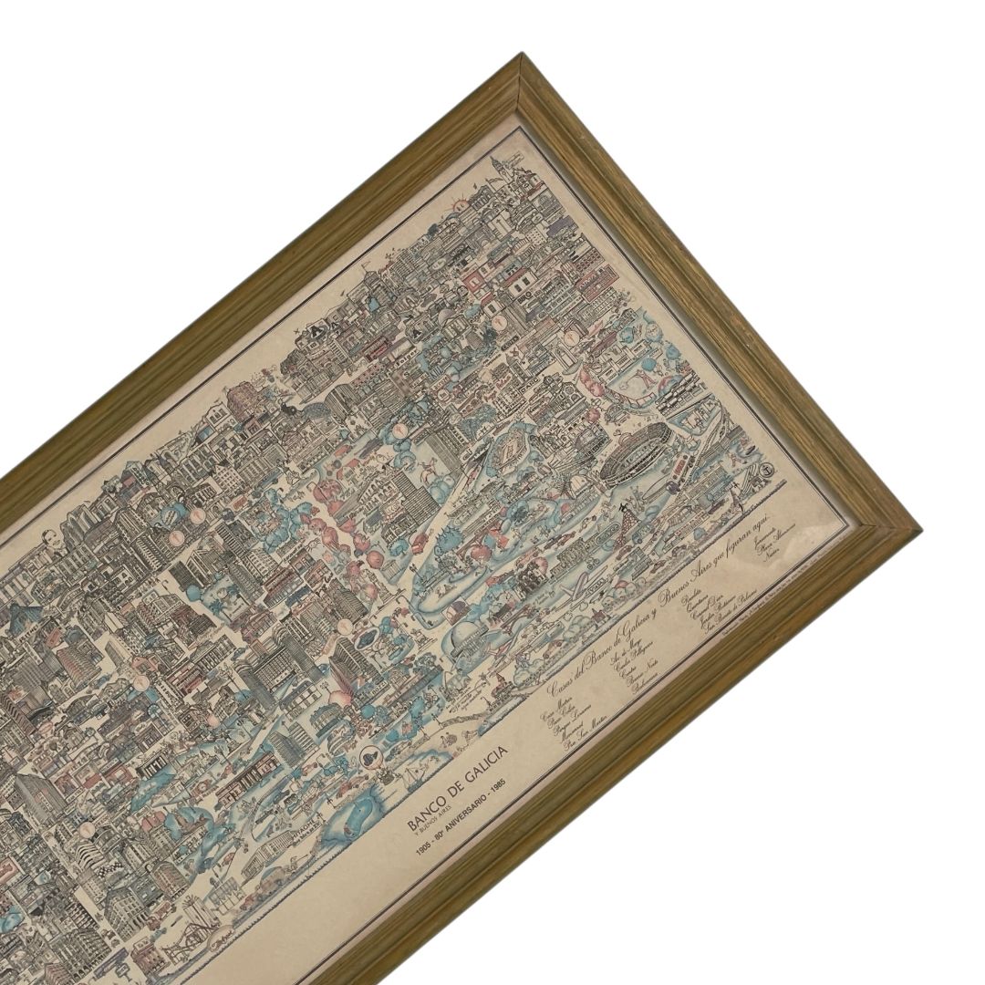 Arte con Vidrio  ANONIMO  Estilo Cartografia Obra 39 cm X 127 cm Marco 46 cm X 134 cm
