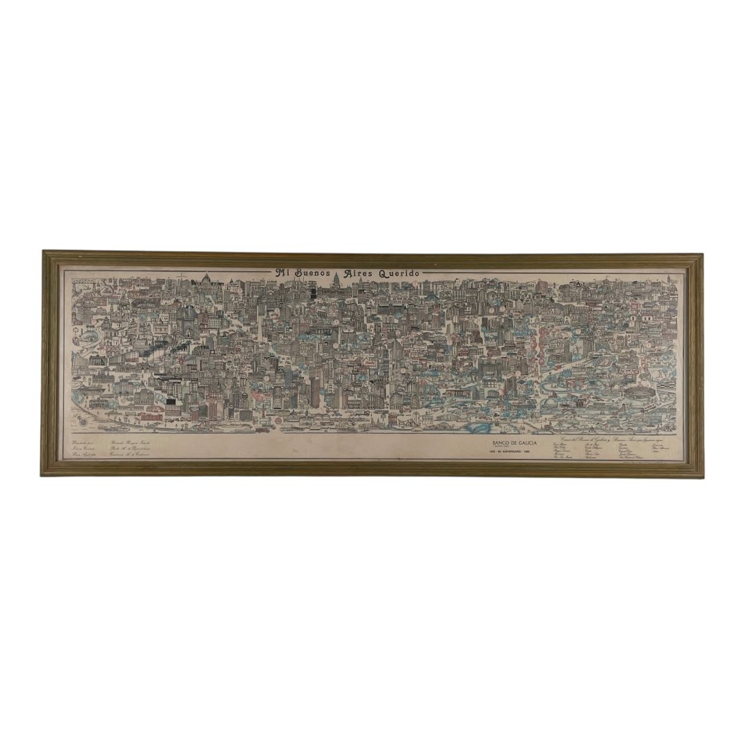 Arte con Vidrio  ANONIMO  Estilo Cartografia Obra 39 cm X 127 cm Marco 46 cm X 134 cm