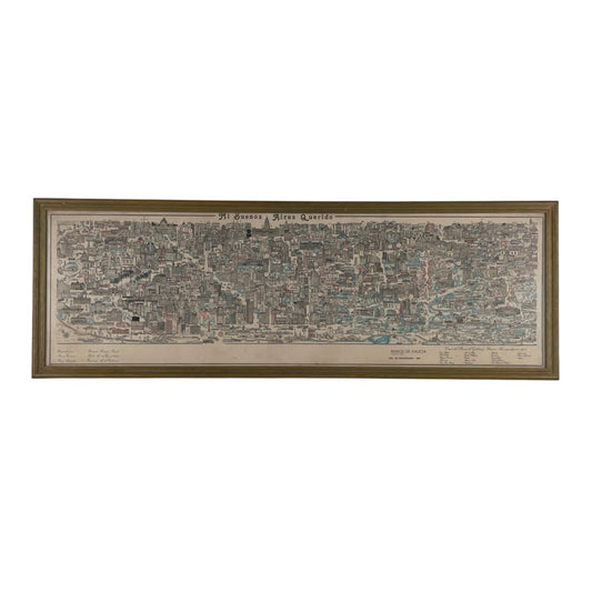 Arte con Vidrio  ANONIMO  Estilo Cartografia Obra 39 cm X 127 cm Marco 46 cm X 134 cm