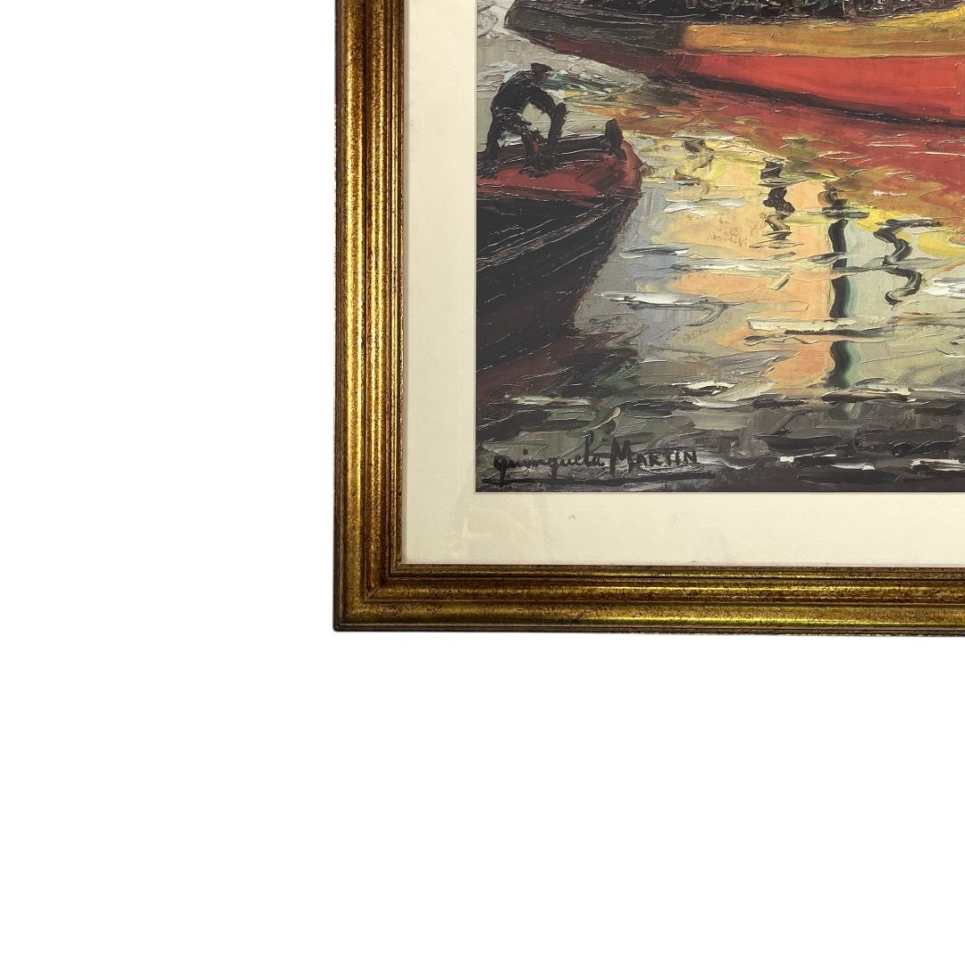 Arte con Vidrio  QUINQUELA MARTIN  Estilo Paisajismo Obra 48 cm X 58 cm Marco 68 cm X 78 cm