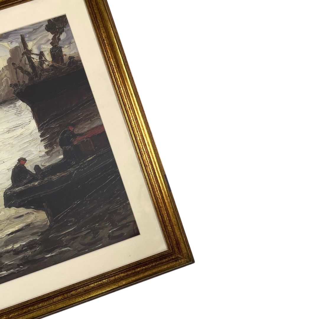 Arte con Vidrio  QUINQUELA MARTIN  Estilo Paisajismo Obra 48 cm X 58 cm Marco 68 cm X 78 cm