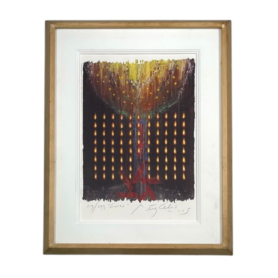 Arte con Vidrio  PEREZ CELIS  Estilo Abstracto Obra 45 cm X 31 cm Marco 65 cm X 51 cm