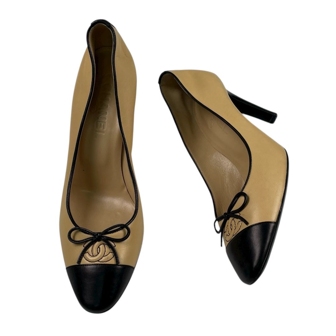 Zapato Taco Alto  CHANEL  Varios Beige Y Negro Talle 39,5