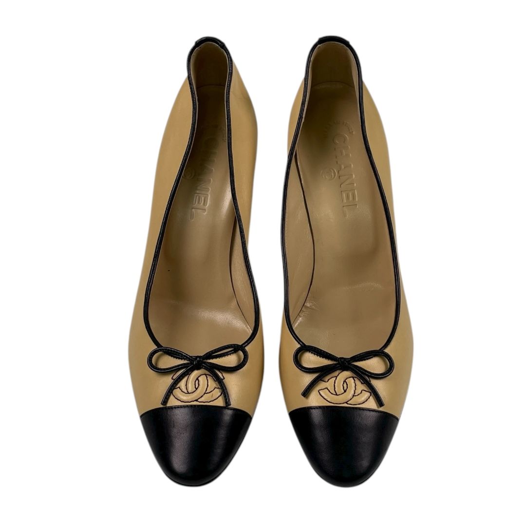 Zapato Taco Alto  CHANEL  Varios Beige Y Negro Talle 39,5