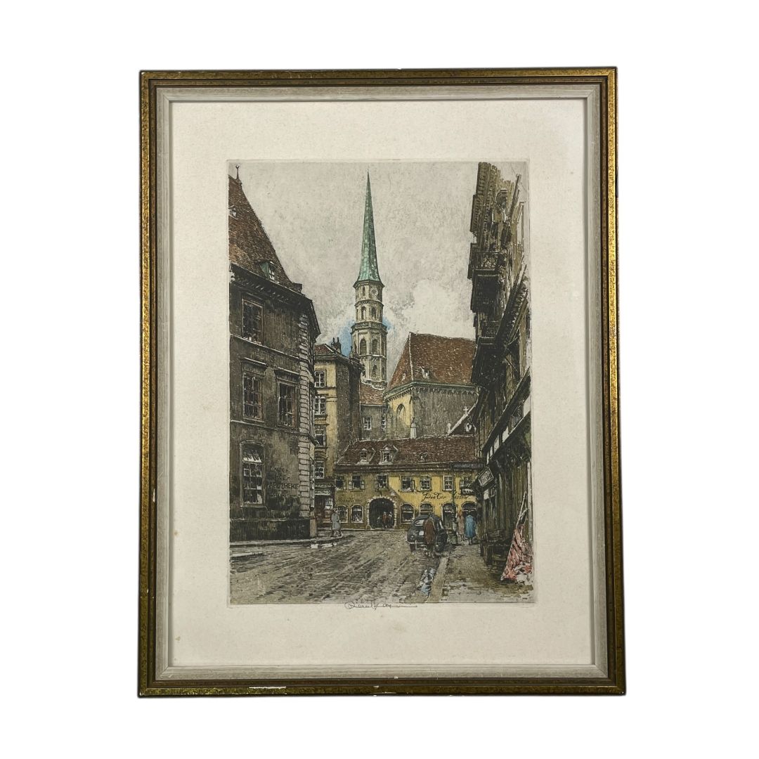 ANONIMO  Arte con Vidrio  Estilo Antiguo  Marco 44 cm X 44 cm Obra 42 cm X 52 cm