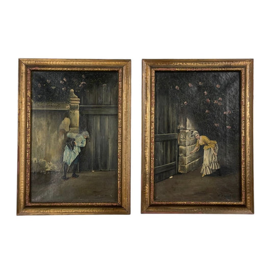 Arte sin Vidrio X2  ANONIMO  Estilo Antiguo Marco 35cm X 25cm Obra 29cm X 19cm