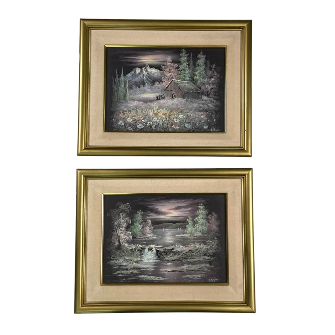 ANONIMO  Arte Con Vidrio X2  Estilo Paisajismo  Obra 40cm X 50cm