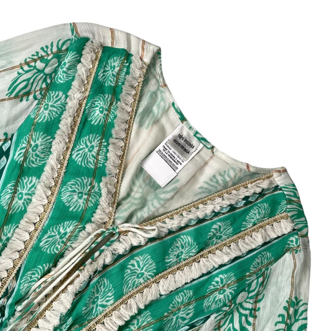 SIN MARCA Vestido Verde Y Blanco Talle S