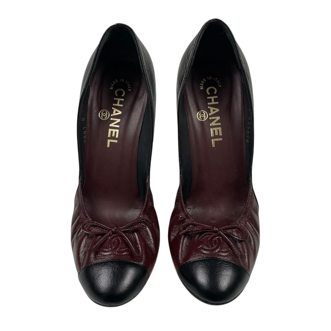 CHANEL Zapatos Negro Y Bordeaux Talle 37
