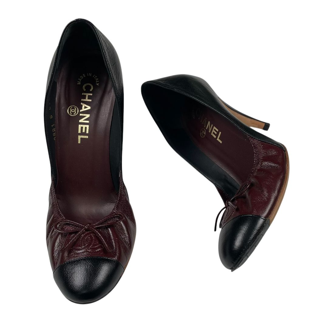 CHANEL Zapatos Negro Y Bordeaux Talle 37