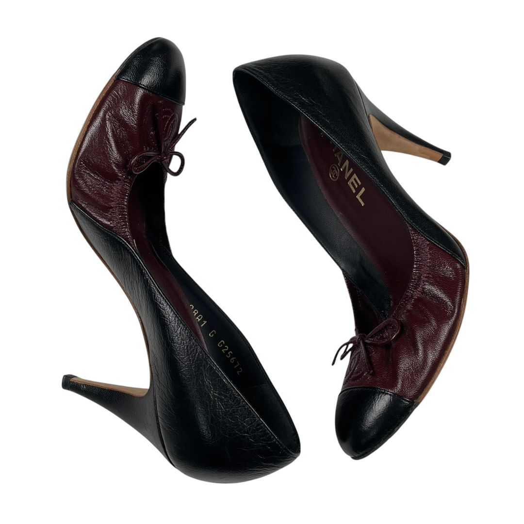 CHANEL Zapatos Negro Y Bordeaux Talle 37