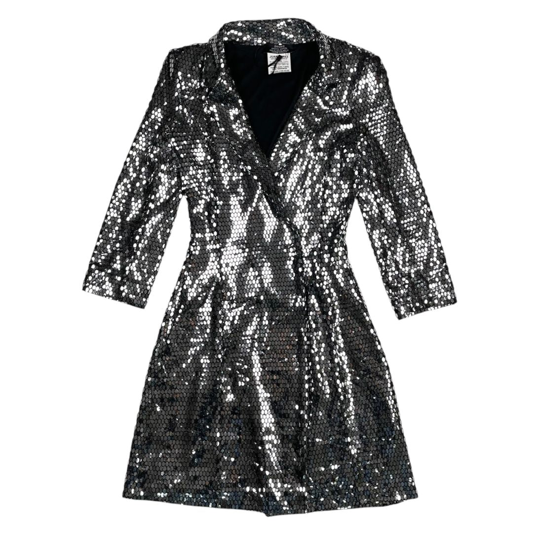 BERSHKA Vestido Manga Larga Plateado Talle XS