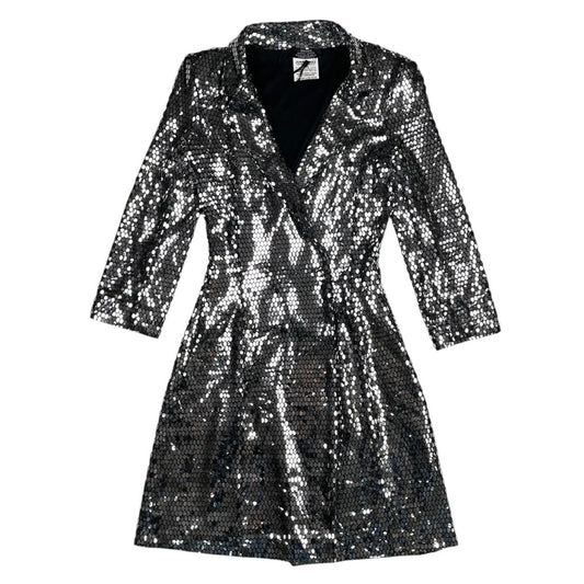 BERSHKA Vestido Manga Larga Plateado Talle XS