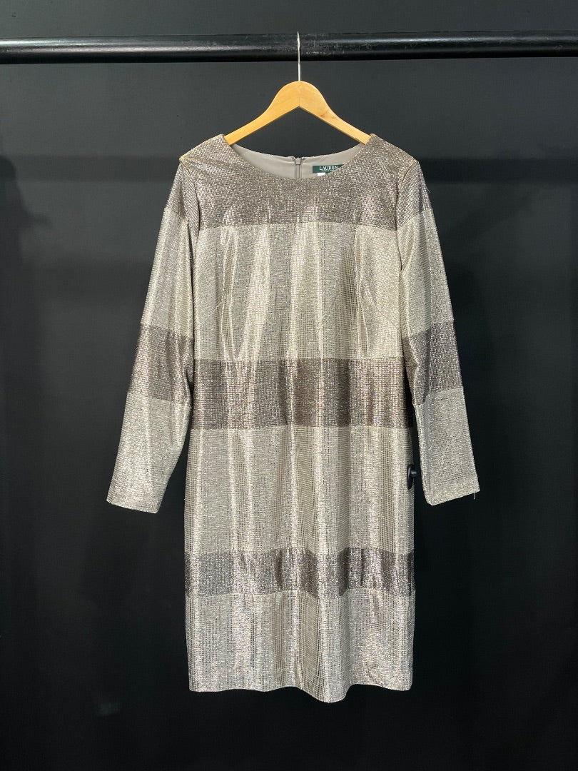 RALPH LAUREN  Vestido Manga Larga  Peltre  Talle 18