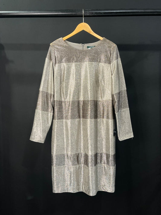 RALPH LAUREN  Vestido Manga Larga  Peltre  Talle 18