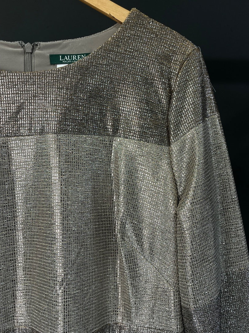 RALPH LAUREN  Vestido Manga Larga  Peltre  Talle 18