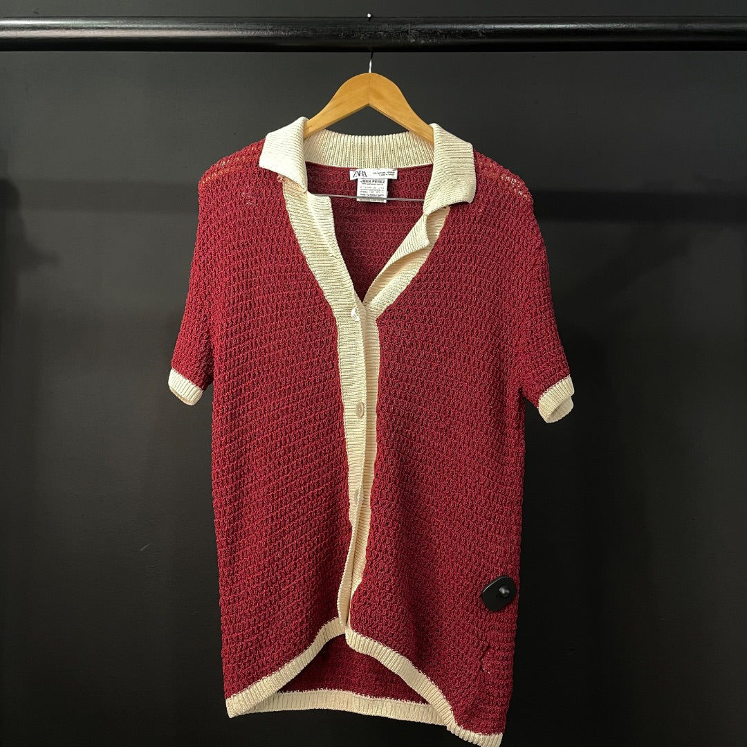 ZARA  Camisa Manga Corta  Bordeaux  Talle L