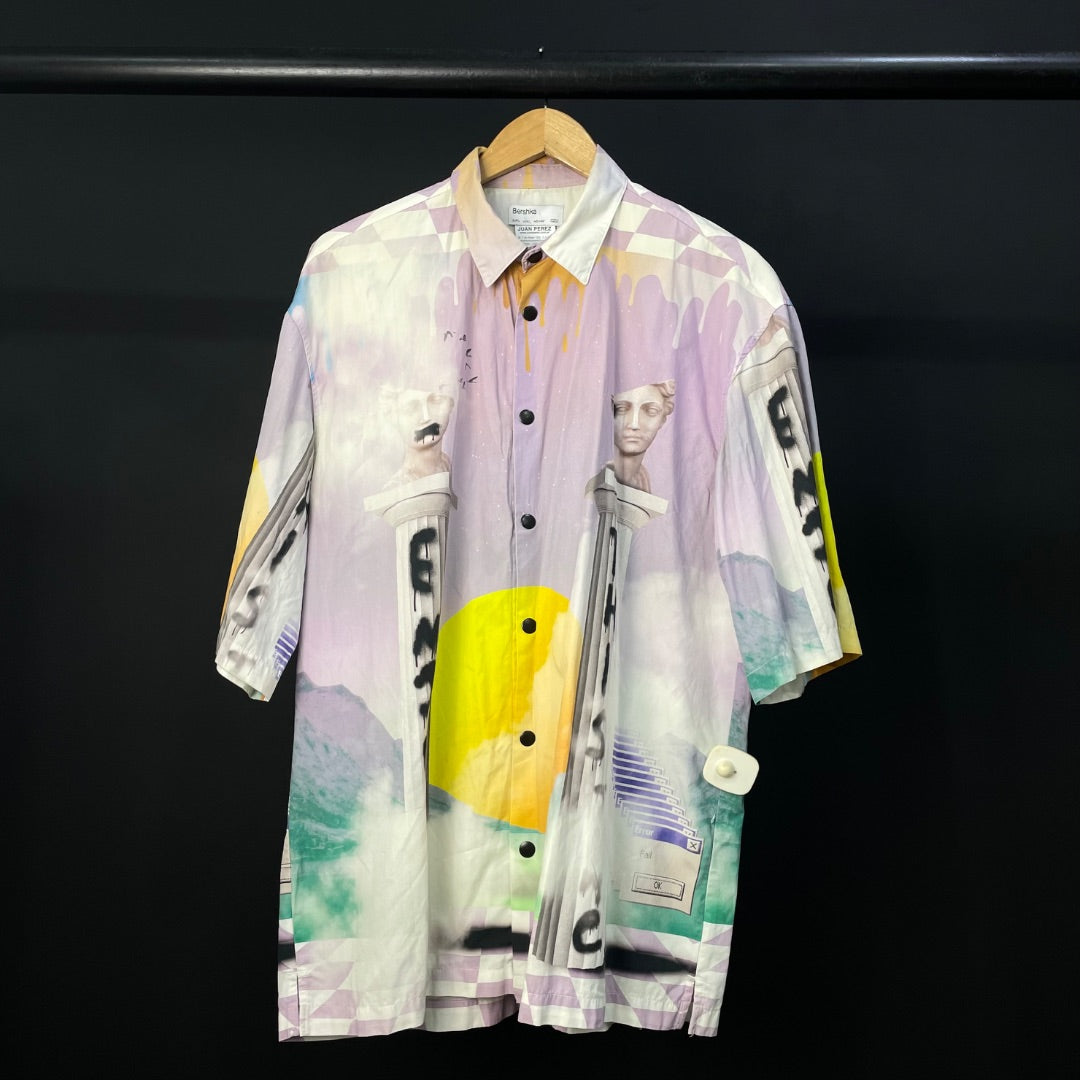 BERSHKA  Camisa Manga Corta  Varios  Estampado  Talle L