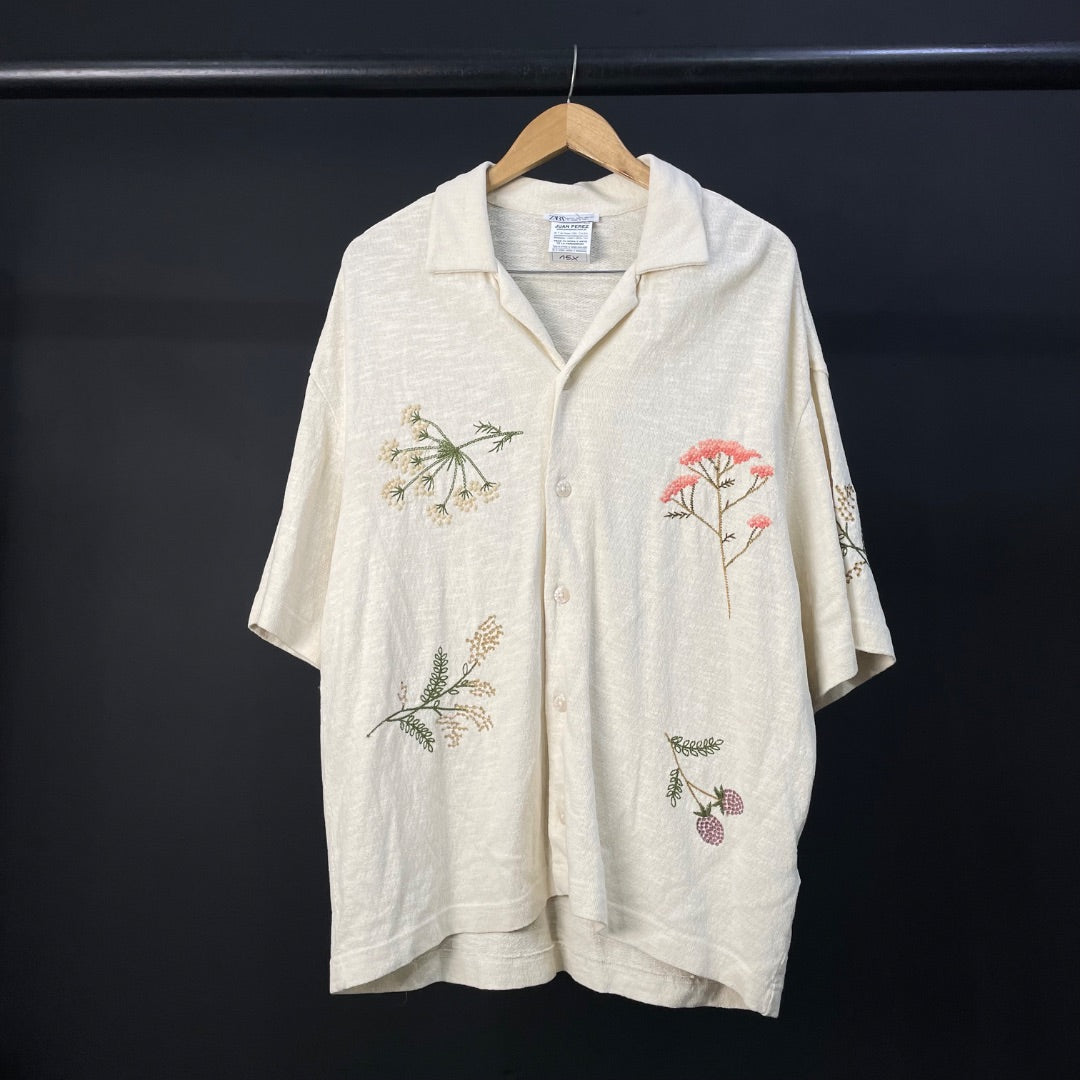 ZARA Camisa Manga Corta Beige Talle M