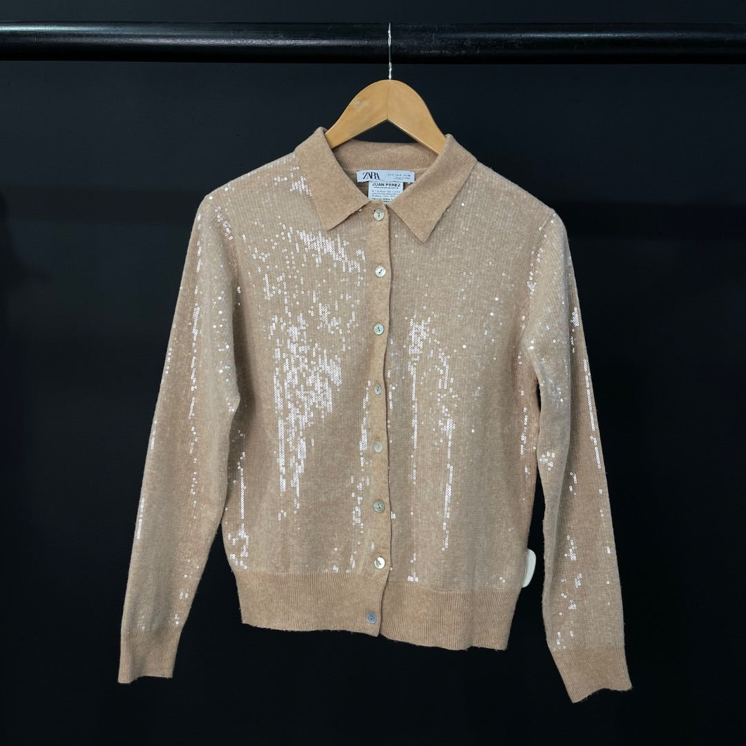 ZARA Sweater Abierto Beige Talle S