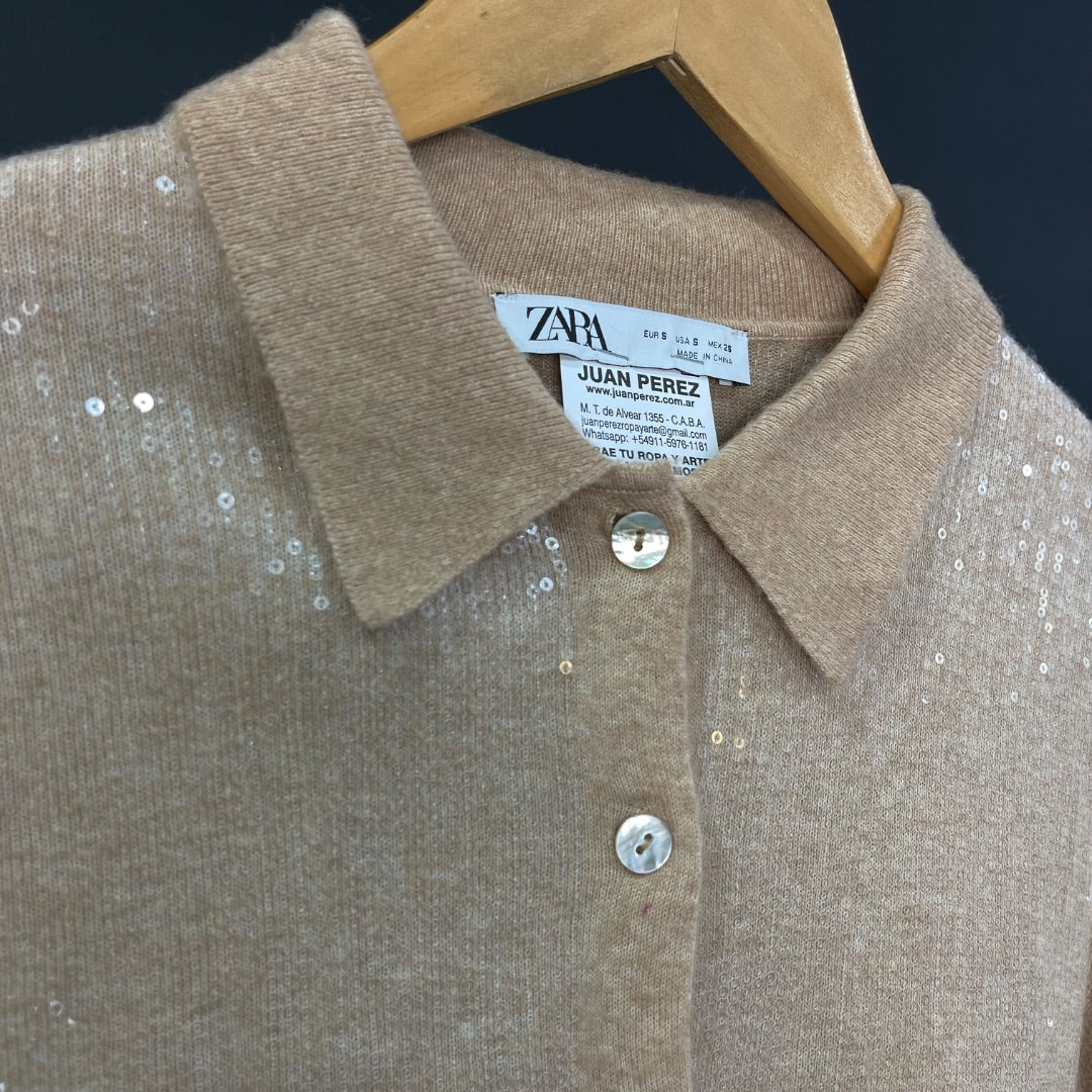 ZARA Sweater Abierto Beige Talle S