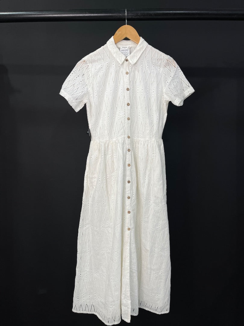 MANGO Vestido Manga Corta Blanco Talle S