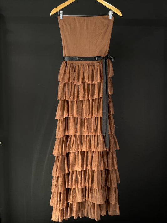ZARA Vestido Strapless Marron Talle M