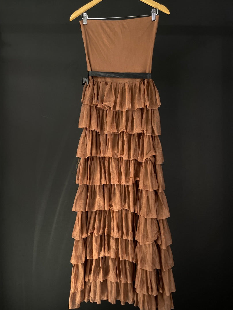 ZARA Vestido Strapless Marron Talle M