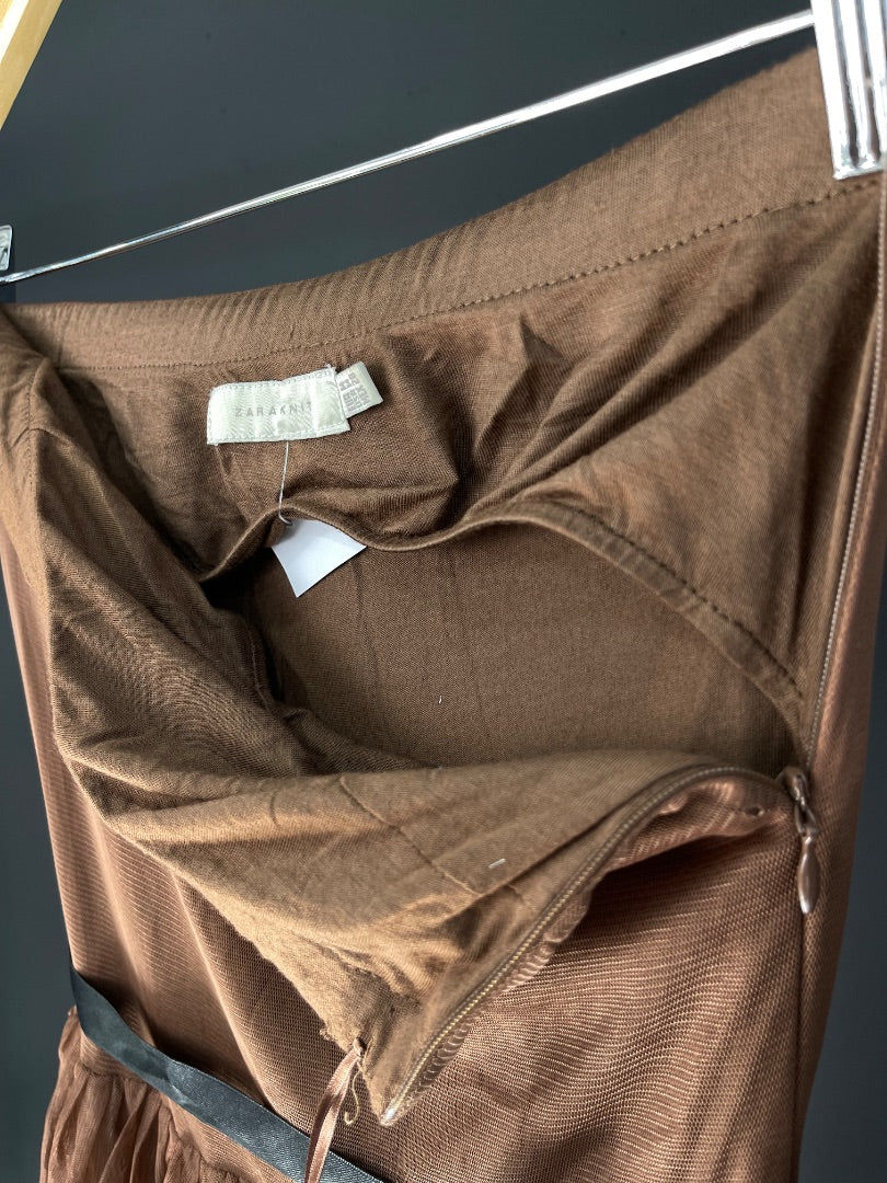 ZARA Vestido Strapless Marron Talle M