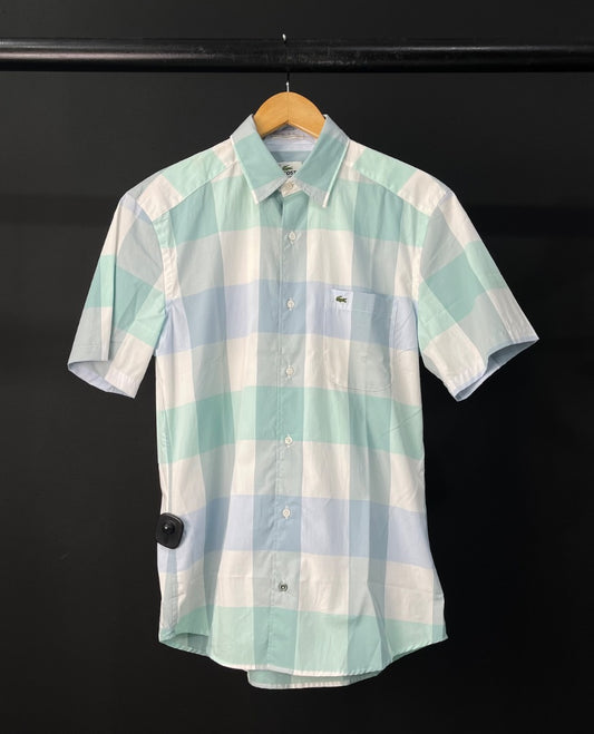 LACOSTE  Camisa Manga Corta  Color Varios Cuadros Verde  Talle 38