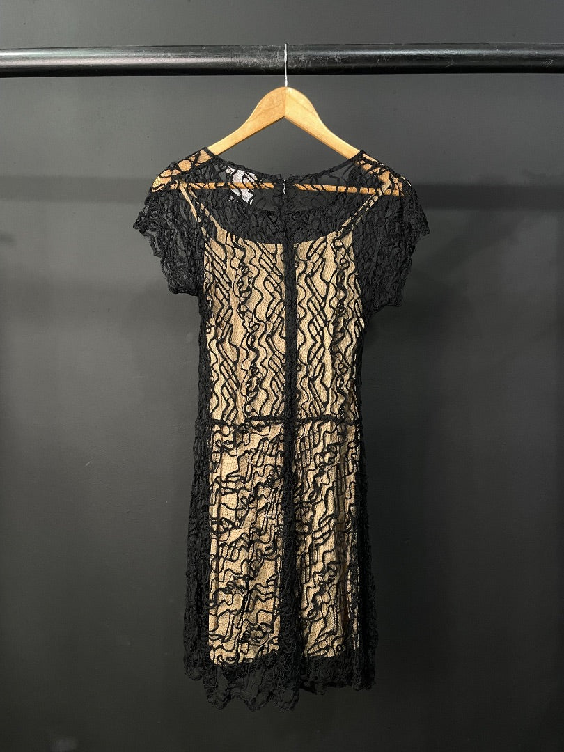 AWADA Vestido Manga Corta Negro Talle S