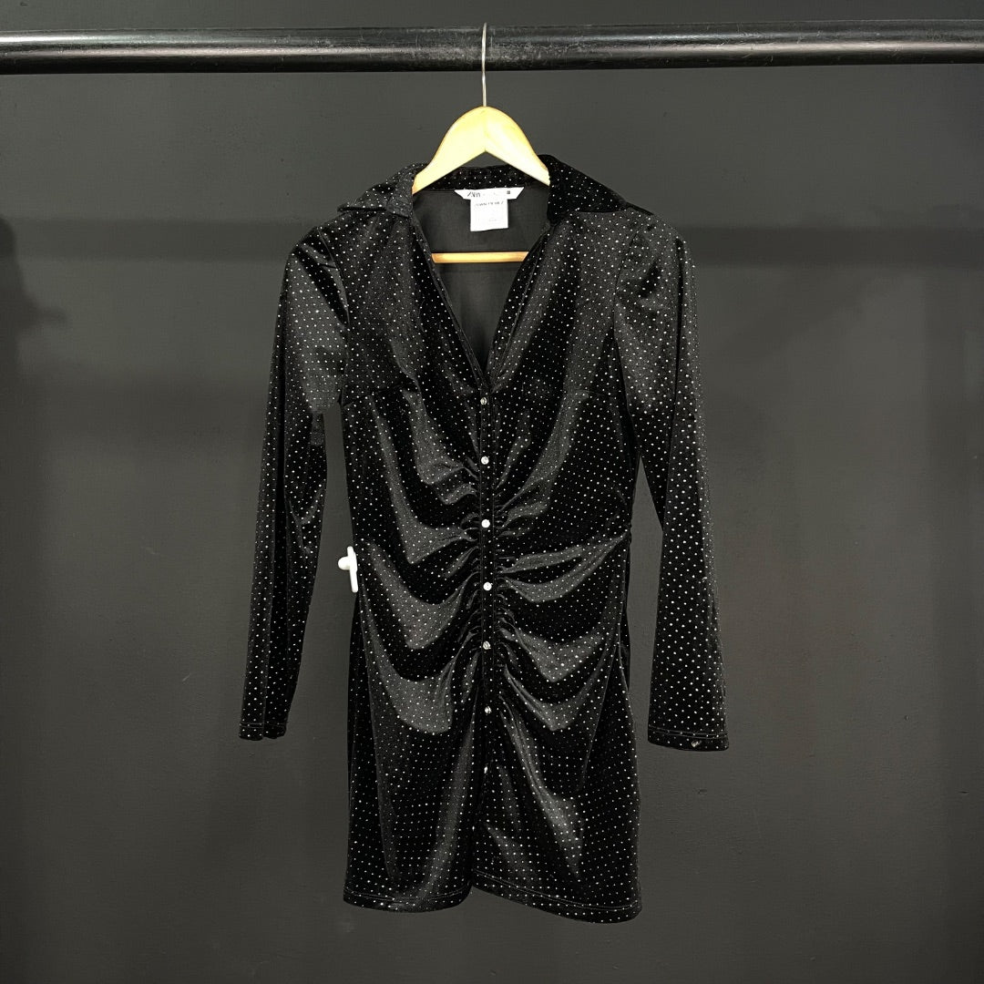 ZARA Vestido Manga Larga Negro Talle S